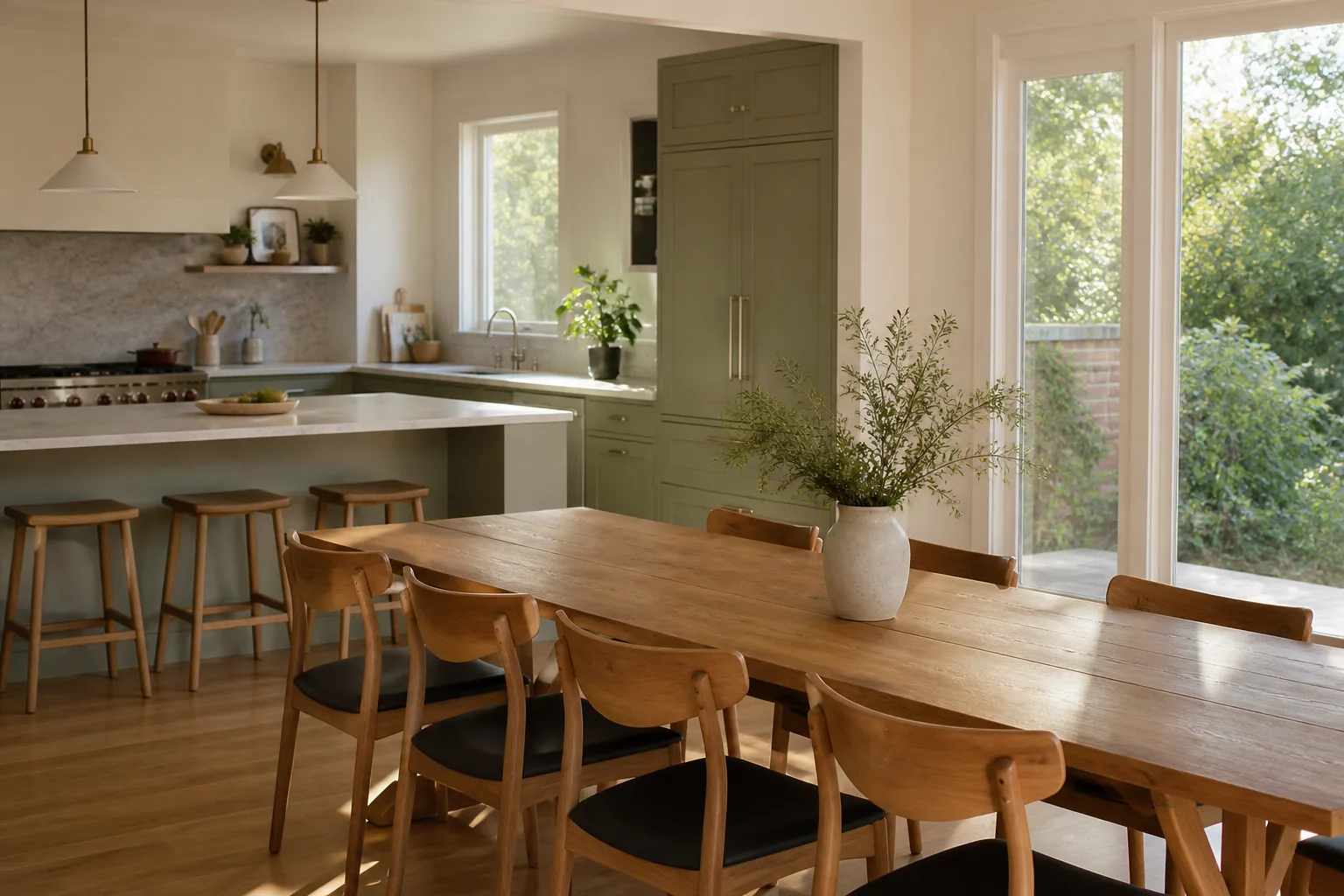 An open kitchen and dining area after a remodel